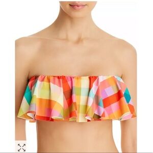 Kate Spade Garden Plaid Ruffled Bandeau Bikini Top
